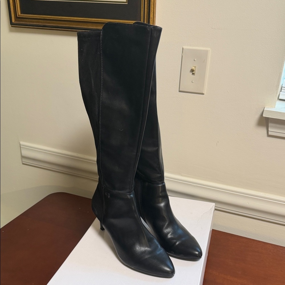 Alfani Black Knee-High Pointed-Toe Leather Boots
